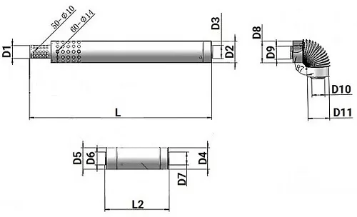 Комплект коаксиального дымохода для газовых котлов 1-60/100-650 антилед