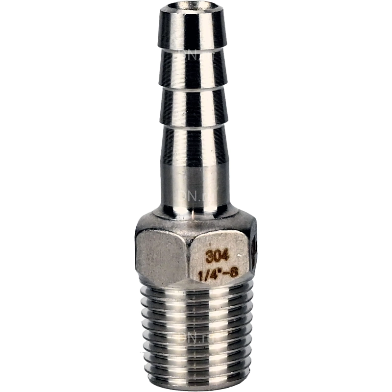 Штуцер елочка BF31-T-1 1/2-32 1 1/2″х32мм Ду40 Ру16 шланговый, корпус - нержавеющая сталь AISI 304 (CF8), присоединение - наружная резьба/штуцер