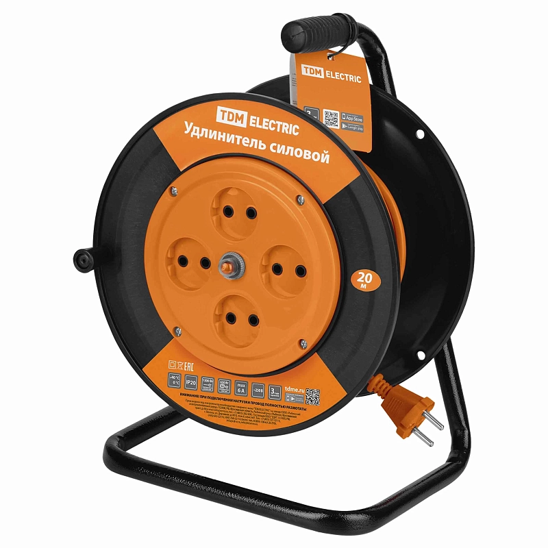 Удлинитель на катушке TDM ПВС 2х0.75 мм2 длина - 50 м, розетки - 4 шт, ток - 6 А, IP20, без заземления SQ1301-0563