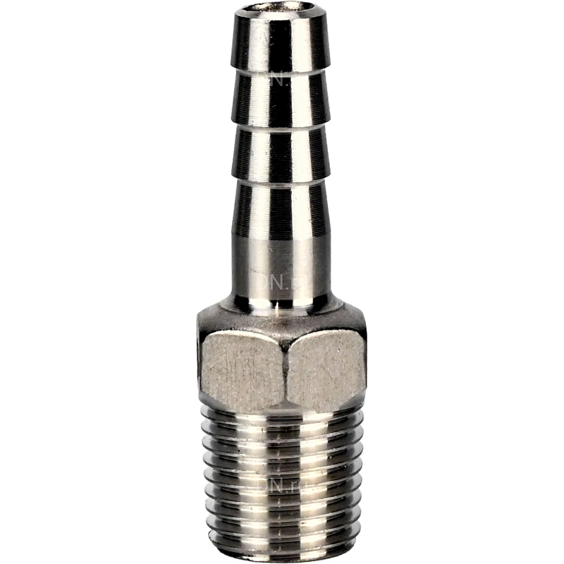 Штуцер елочка BF31-T-1 1/2-32 1 1/2″х32мм Ду40 Ру16 шланговый, корпус - нержавеющая сталь AISI 304 (CF8), присоединение - наружная резьба/штуцер